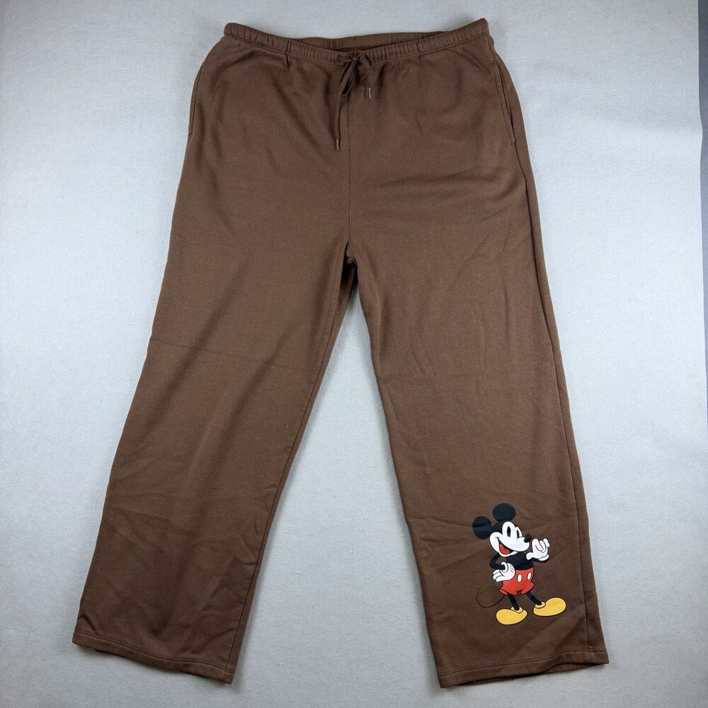 Disney Mickey Mouse Sweatpants Mens 2XL Brown Fleece Drawstring Lounge Pants